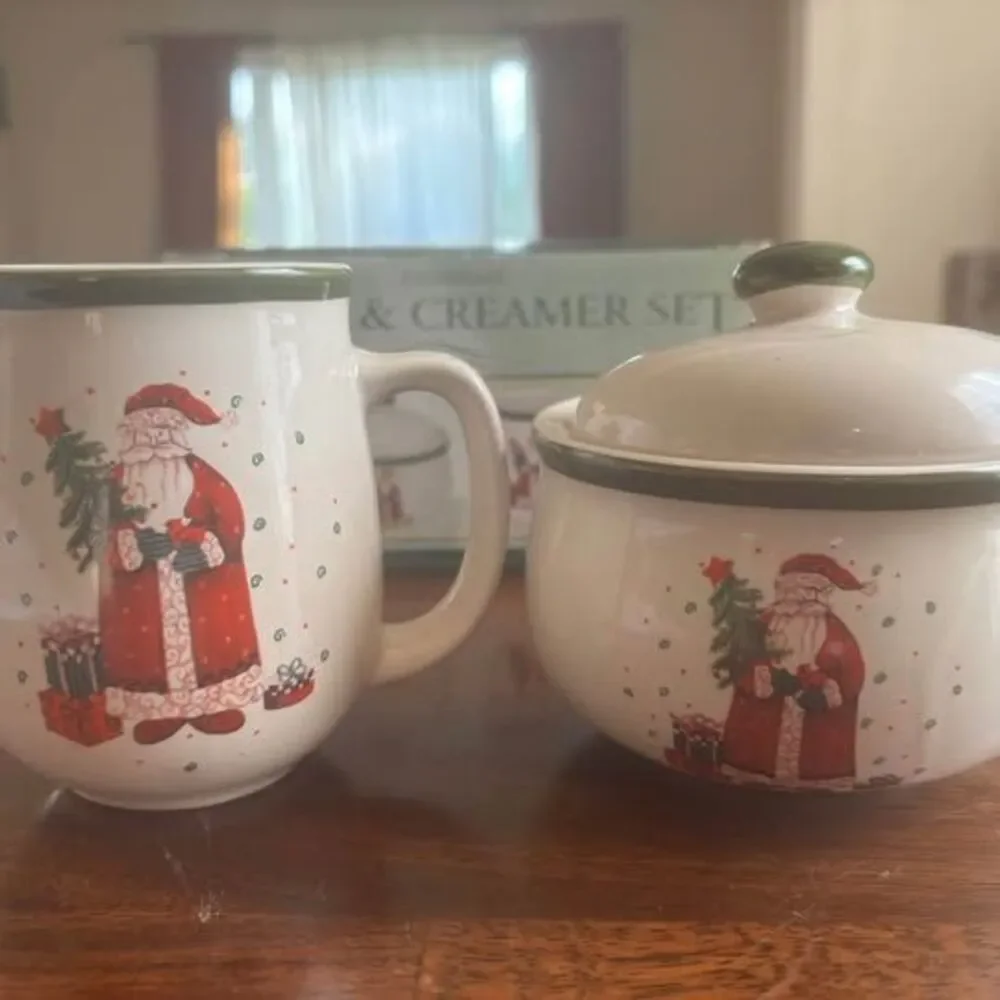 World Showcase Stoneware Santa Sugar & Creamer Set